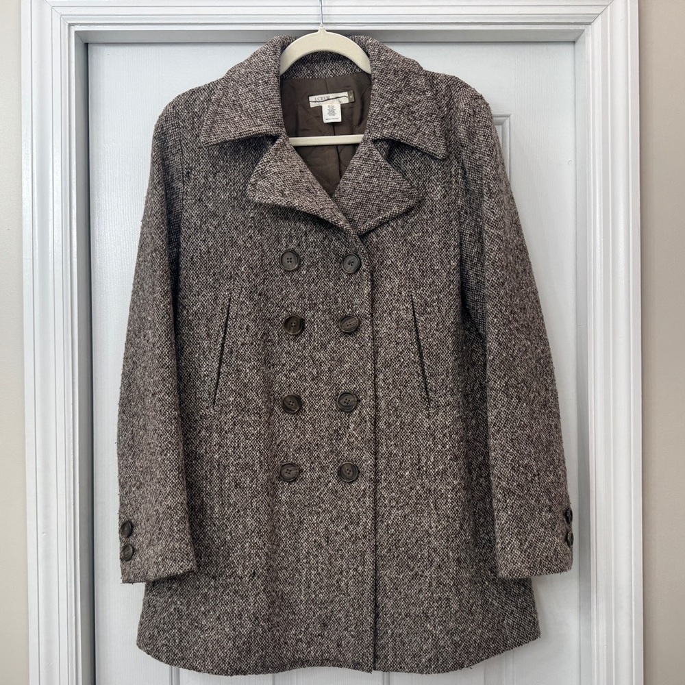 Vintage J.Crew Herringbone Tweed Double Breasted Peacoat